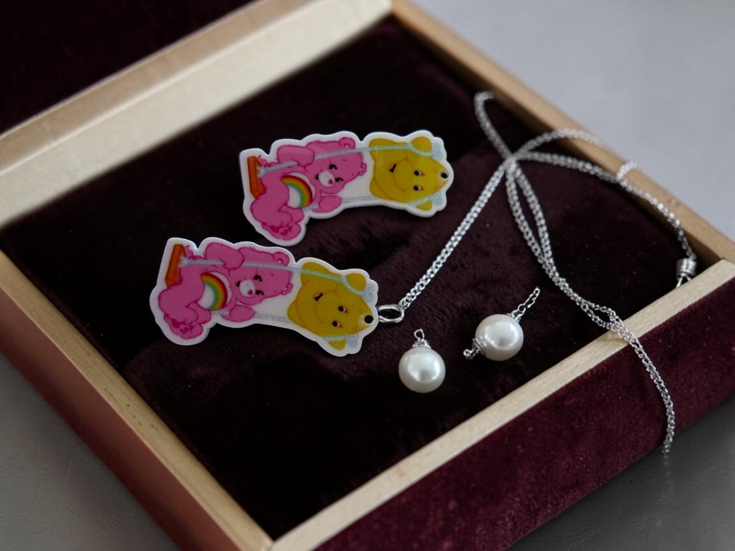 Pink Care Bear On Swing With Star