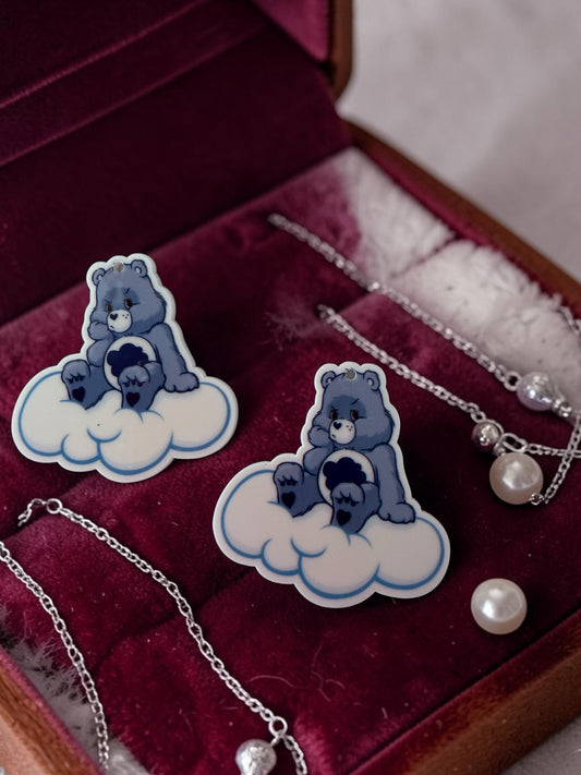 Blue Grumpy Care Bear On Cloud